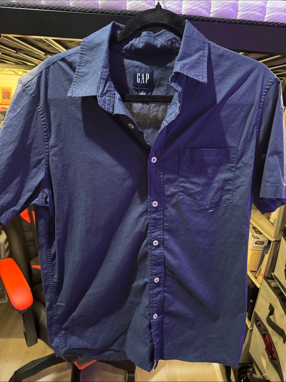 GAP Men's Short-Sleeve Button-Up Shirt - Dark Blue